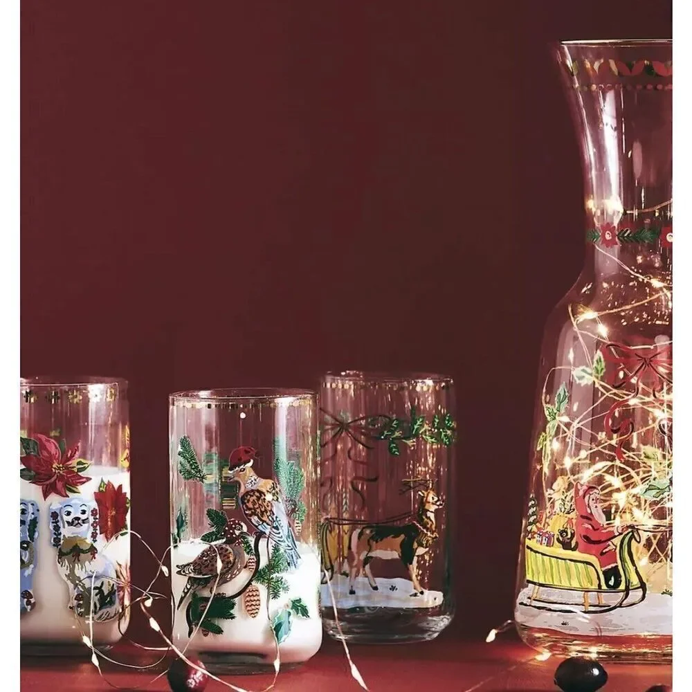 Anthropologie Nathalie Lete Twelve Days of Christmas Juice Glass Two Birds NEW